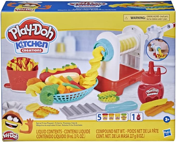 Play-Doh Kitchen Creations Spiral Fries Playset for Kids 3 Years and Up with Toy French Fry Maker, Drizzle, and 5 Modeling Compound Colors, Non-Toxic