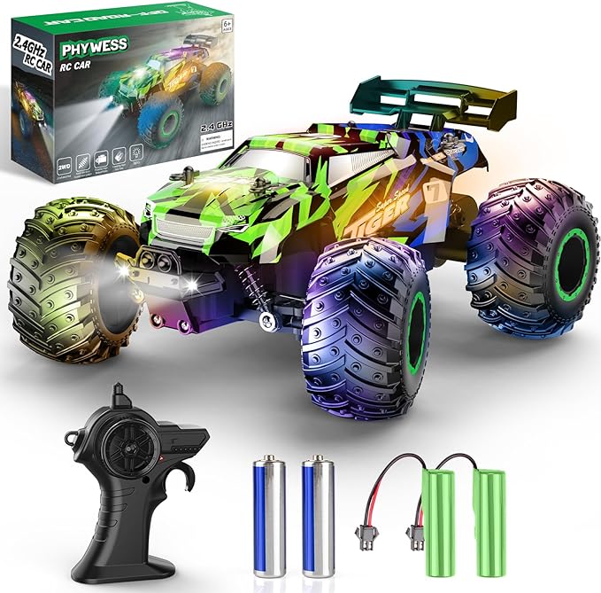 Remote Control Car, RC Cars Kids Toys for Boys 5-7, 2.4Ghz RC Truck Toys for Girls, Off Road Monster Truck Toys with Headlights & Car Body Lights, 20 KM/H RC Crawler Toy Cars Gifts for Kids
