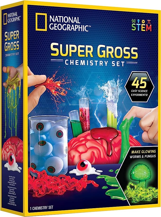 NATIONAL GEOGRAPHIC Gross Science Kit - 45 Experiments- Dissect a Brain, Make Glowing Slime Worms, for Kids 8-12, STEM Project Gifts Boys and Girls