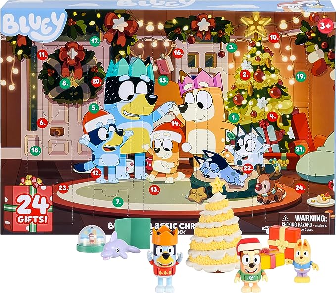 Bluey's Exclusive Advent Calendar Pack. Open the Packaging To Find A Bluey Surprise Each Day For 24 days